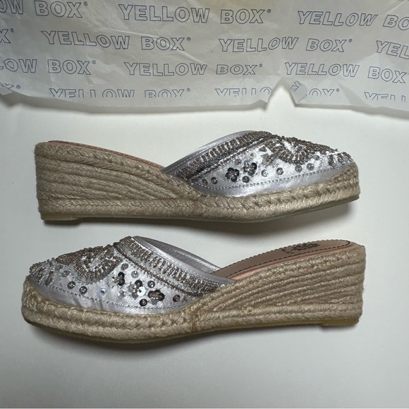 Beautiful Yellow Box Kina Slip On Shoes Sequin Silver Platform Wedge Heel Size 9 - Picture 8 of 12